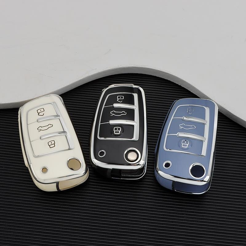 OFFCURVE Autoschlüssel Hülle Schlüsselhülle, Schlüsselcover TPU  Autoschlüssel Schutzhülle 3 Tasten für Audi A1 A3 A4 A5 A6 A7 A8 Q1 Q3 Q5  Q7 Q8 S3 S4
