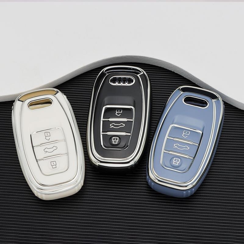 HIBEYO Bling Schlüsselhülle Passt für Audi Schutzhülle Autoschlüssel Hülle  Cover für A4 A5 A6 A7 A8 Q5 Q8 R8 S4 S5 S6 S7 RS4 RS5 RS6 RS7 Fernbedienung  Schlüsselbox Schlüsselbund Strass-Blau 