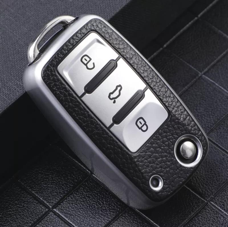 Yosemy 2stk Autoschlüssel Hülle,Schlüssel Hülle VW Golf Skoda Seat  Schlüsselhülle Cover 3-Tasten TPU Auto Schlüssel Cover (Blau+Rot)
