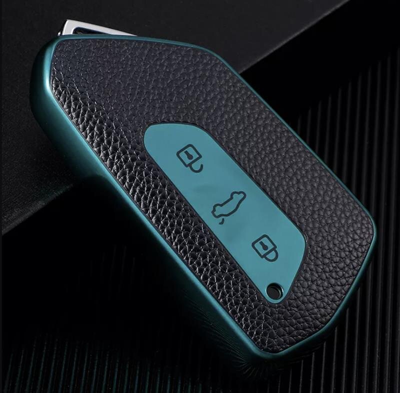 Key Cover Leder Hülle passend für VW Golf 8, passend für Skoda Octavia A8 MK4 Mk8 2020 2021 Seat Leon MK4 Cupra Formentor Grün